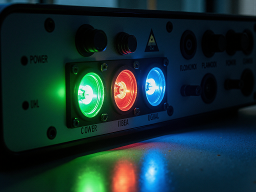 无人机图传设备正面视角，多个指示灯显示工作状态，专业级设计